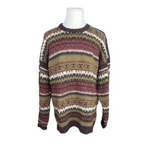 The J Peterman Company 100% Wool Nordic Fair Isle Brown Sweater XL
